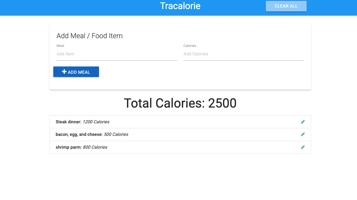 Screenshot of Calorie Tracker App